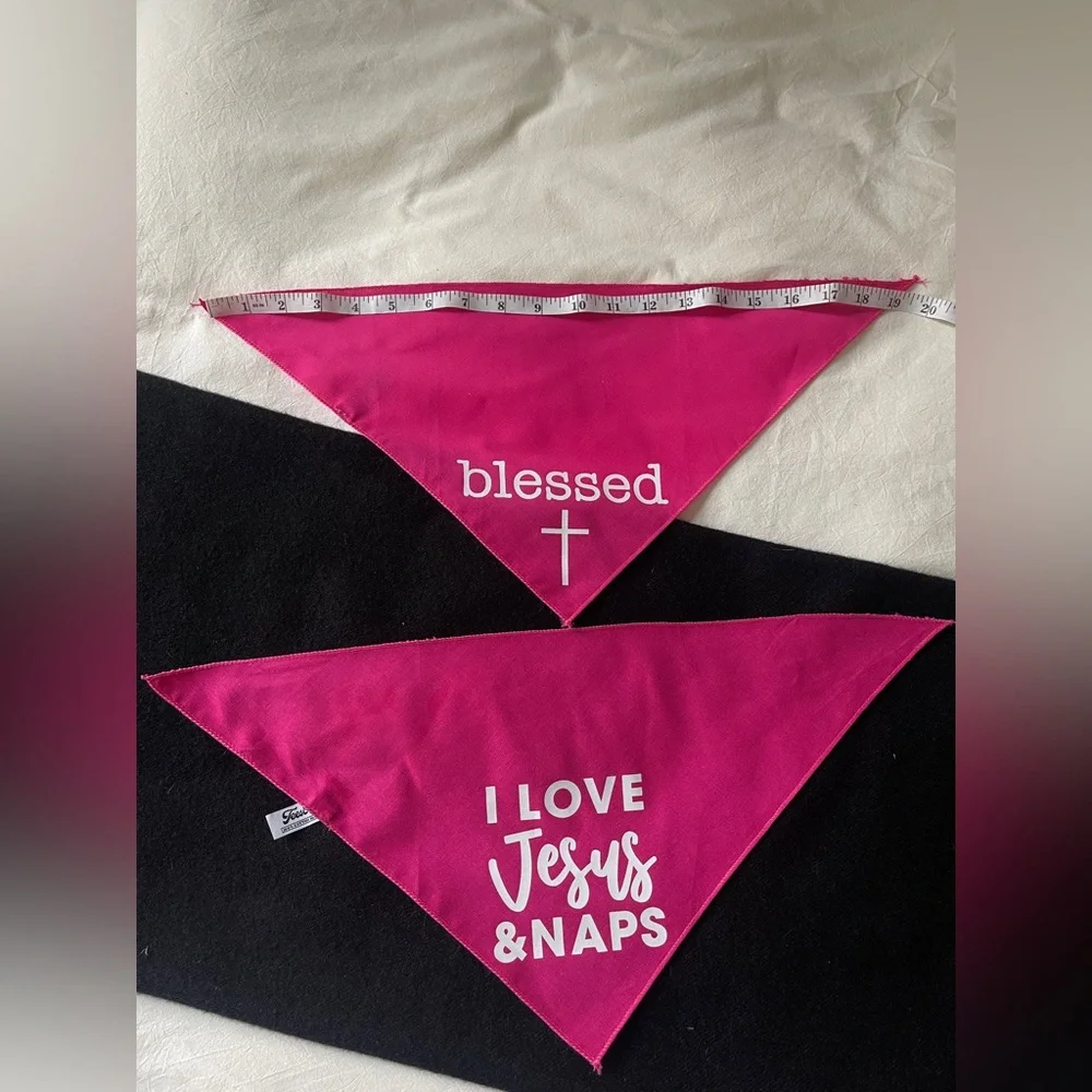 SET of 2, Religious Dog Bandanas Blessed with Cross, Love Jesus & Naps Pink XS